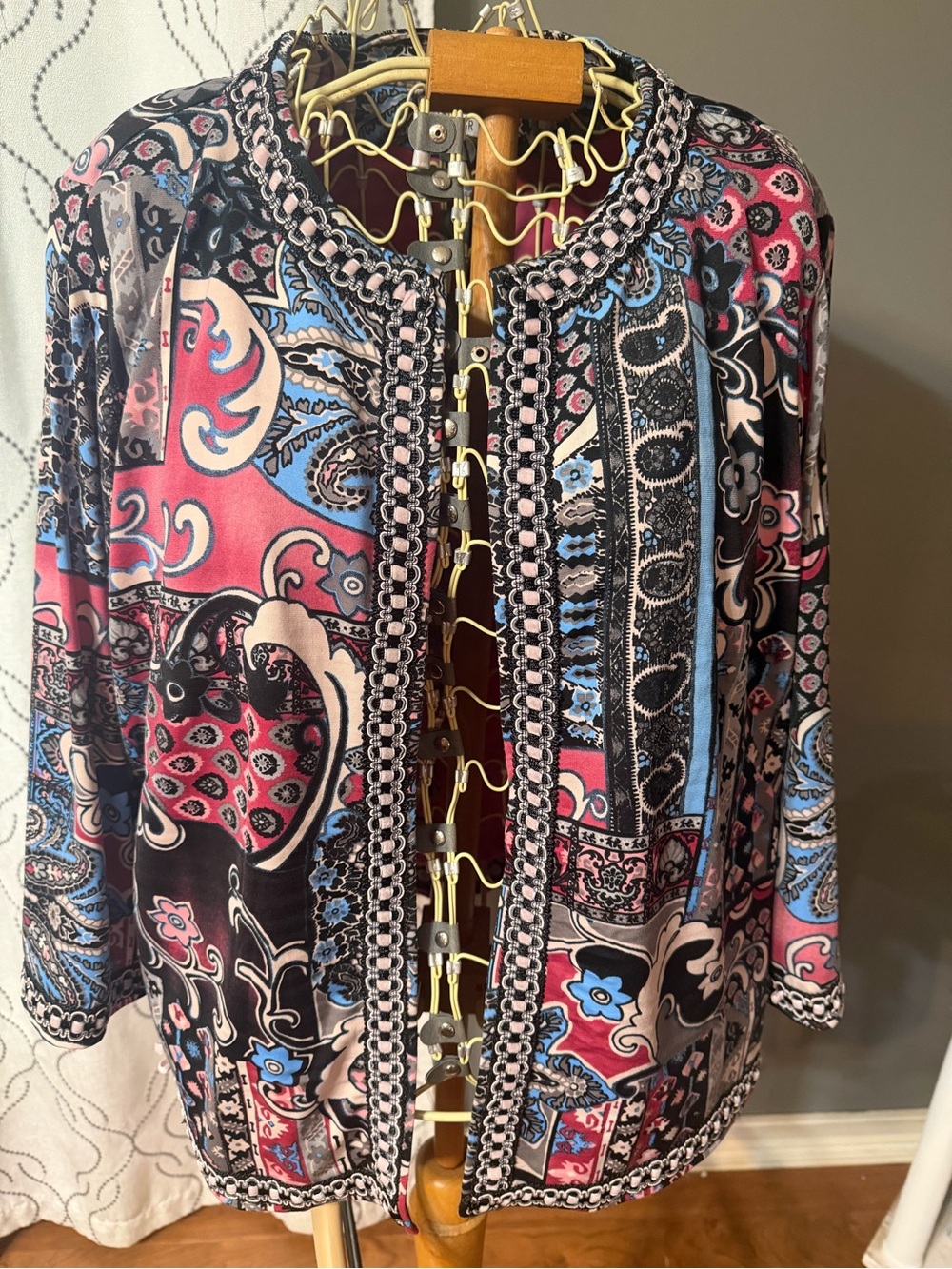 Joan Rivers Pink and Blue Patterned Open-Front Tunic